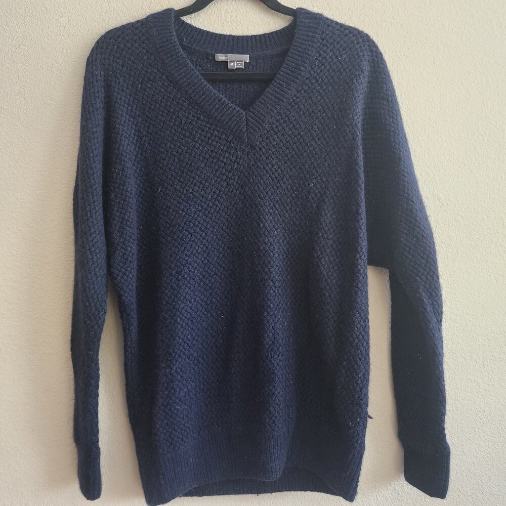 Vince Sweater Women’s Medium Navy Blue Wool Cashmere Blend Pullover V Neck Knit